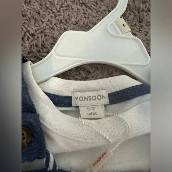 Monsoon Baby Overalls and Long Sleeve Top Set Blue Monkey Print Size 9–12M - Picture 4 of 4